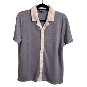 Mauvais Mens Small Blue White Vacation Patterned Button Up Shirt Short Sleeve